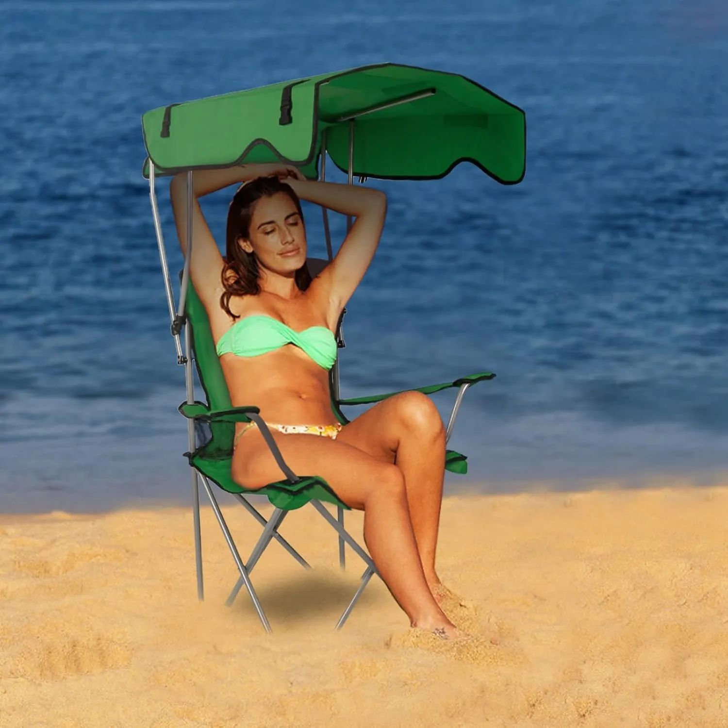 Camping Chair with Canopy, Outdoor Folding Canopy Chair with Shade & Cup Holder for Outdoor Sports, Portable Lawn Chairs for Camping Beach Tailgates Fishing, Support 330 LBS