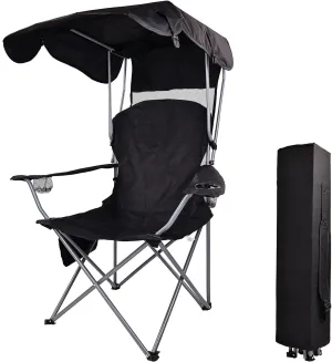 Camping Chair,Oversized Folding Chair with Awning,Portable Outdoor Chair with Armrests,Cup Holder and Carrying Bag