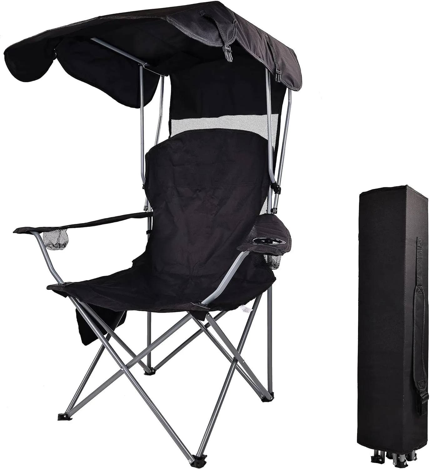 Camping Chair,Oversized Folding Chair with Awning,Portable Outdoor Chair with Armrests,Cup Holder and Carrying Bag