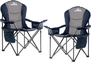 Camping Chairs, Oversized Padded Folding Camping Chair with Lumbar Back, Heavy Duty 500 lb Support Collapsible Chair with Cooler Bag Cup Holder for Outdoor Garden Beach Fishing, 2 Pack, Gry