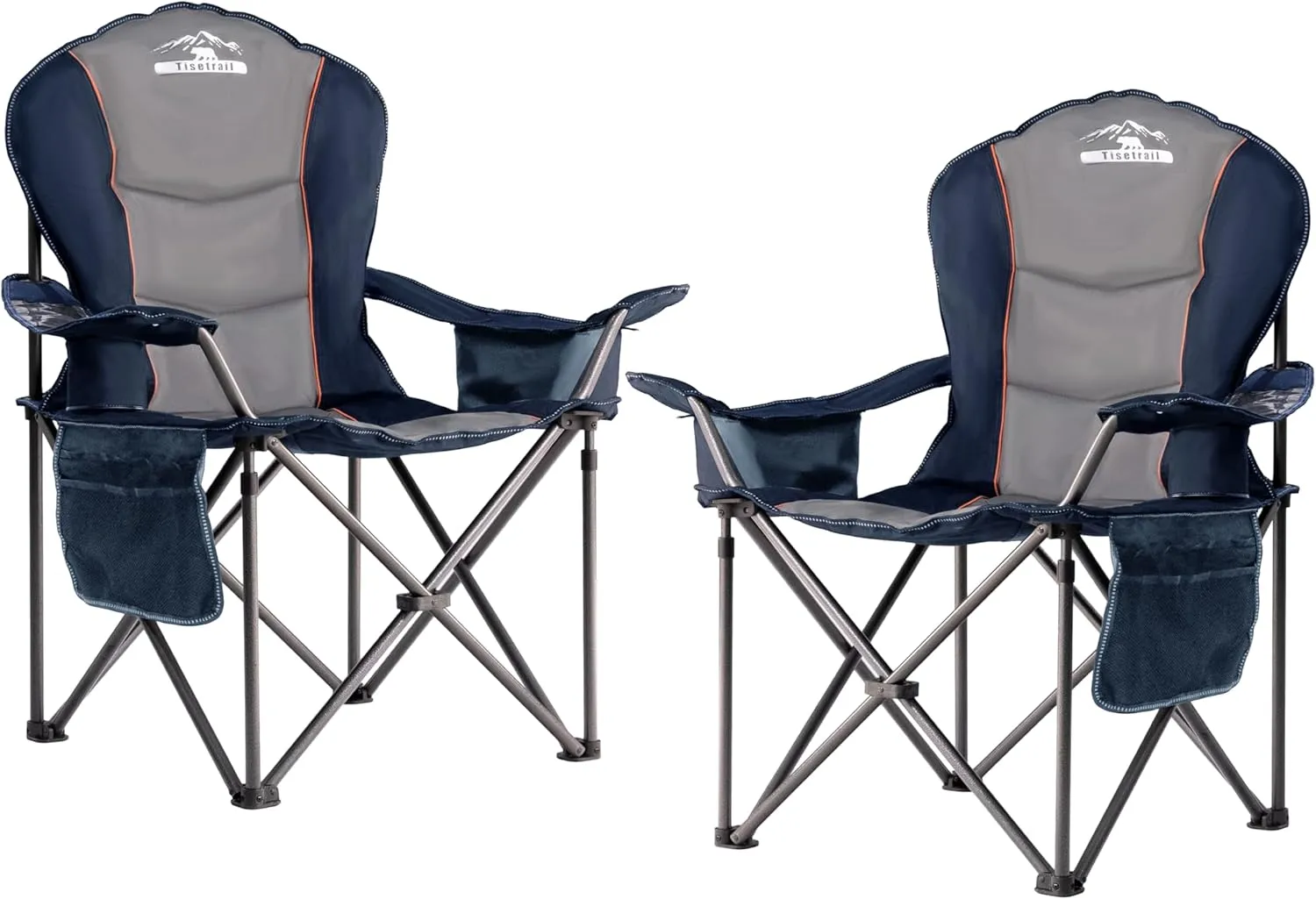 Camping Chairs, Oversized Padded Folding Camping Chair with Lumbar Back, Heavy Duty 500 lb Support Collapsible Chair with Cooler Bag Cup Holder for Outdoor Garden Beach Fishing, 2 Pack, Gry