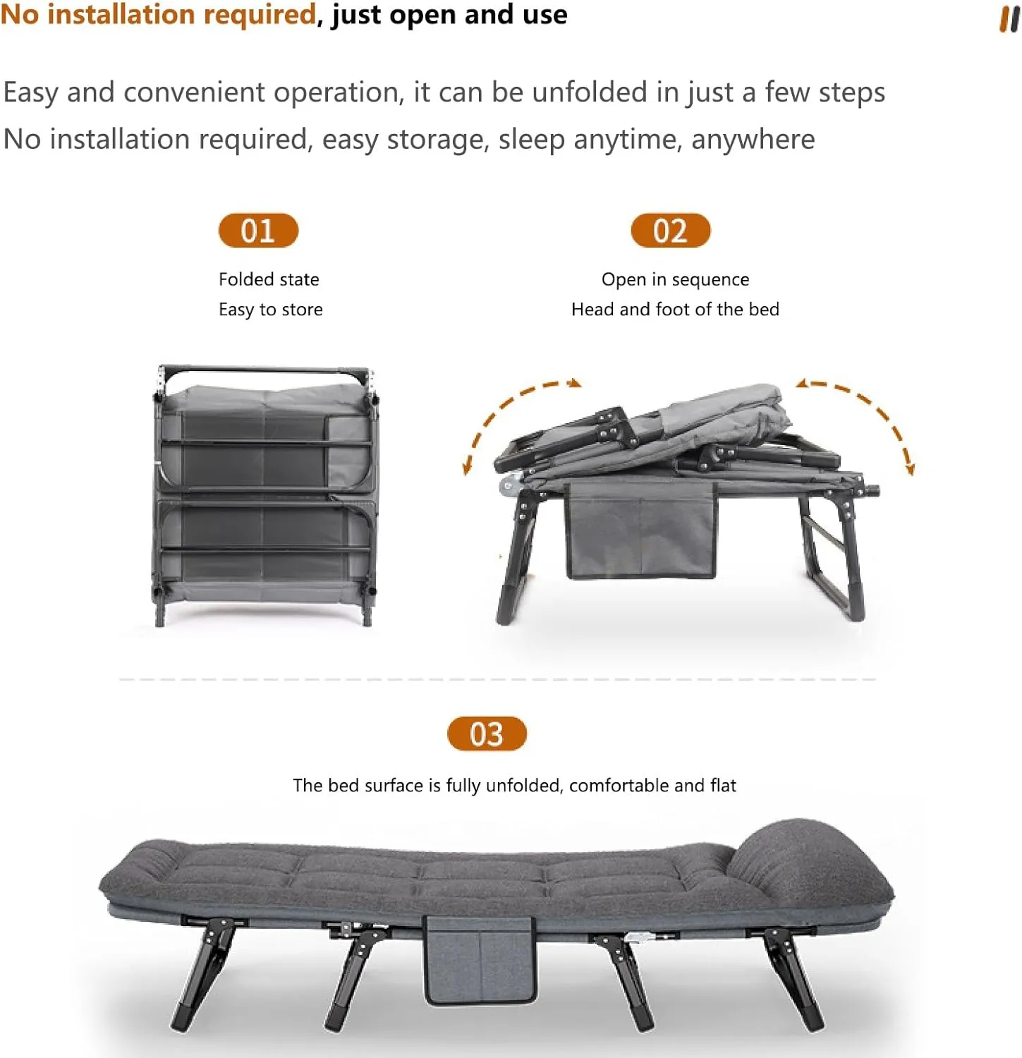 Camping Cots for Adults 8-Leg Support, 4D Breathable Mesh, High-Resilience Cotton Padding, Multi-Position Adjustable, Portable Folding Bed for Office Nap, Outdoor and Indoor U