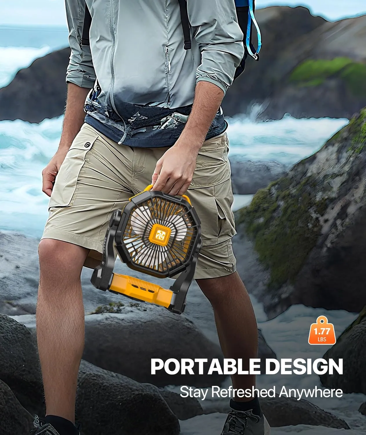 Camping Fan Battery Powered -12000mAh Portable Rechargeable Fans Light, Battery Operated Fan for Camping Hook 4 Speed Quiet Cordless USB Personal Cooling for Desk Home Beach Tent BBQ