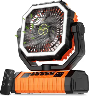 Camping Fan Rechargeable, 20000mAh Large Battery Powered Fan, 4 Speed Cordless Rechargeable Fans with Remote, Battery Operated Fans Portable with LED Light and Hanging Hook for Camp Tent Beach Outdoor
