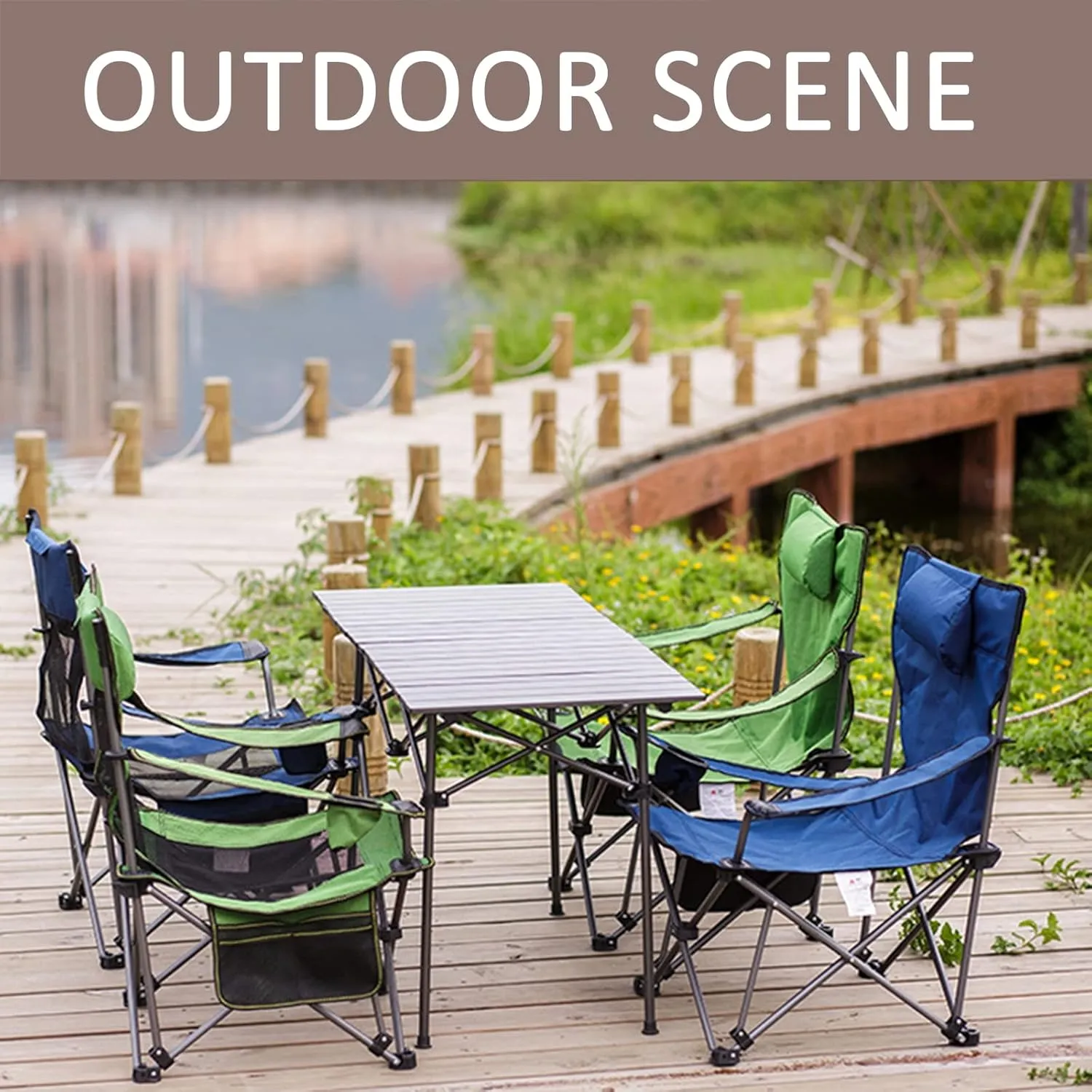 Camping Folding Chair Oversized for Outdoor Heavy Duty Foldable Camp Chair Outside for Adults, with Cup Bag and Storage Bag,Blue