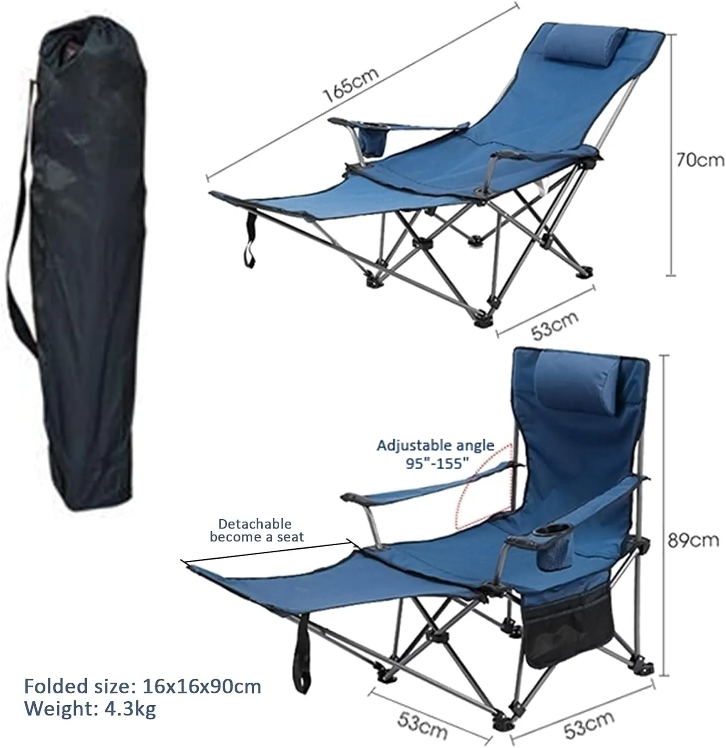 Camping Folding Chair Oversized for Outdoor Heavy Duty Foldable Camp Chair Outside for Adults, with Cup Bag and Storage Bag,Blue