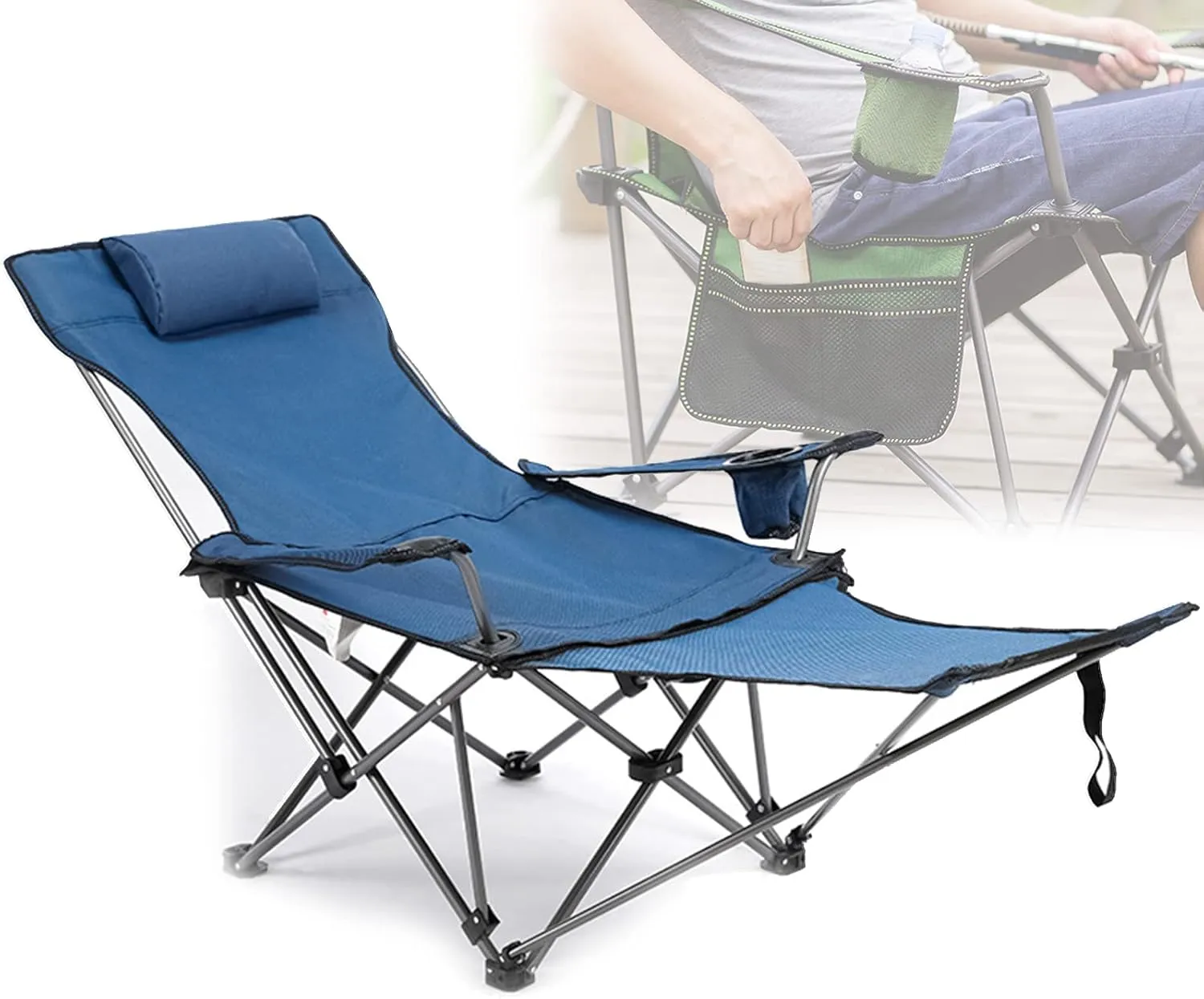 Camping Folding Chair Oversized for Outdoor Heavy Duty Foldable Camp Chair Outside for Adults, with Cup Bag and Storage Bag,Blue