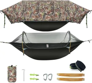 Camping Hammock Tent with Mosquito Net & RainFly, 3 in 1 Waterproof Lightweight Portable Sleeping Hammock Bug, Travel Outdoor Gear with Tree Strap Swing, for Hiking Patio Expedition