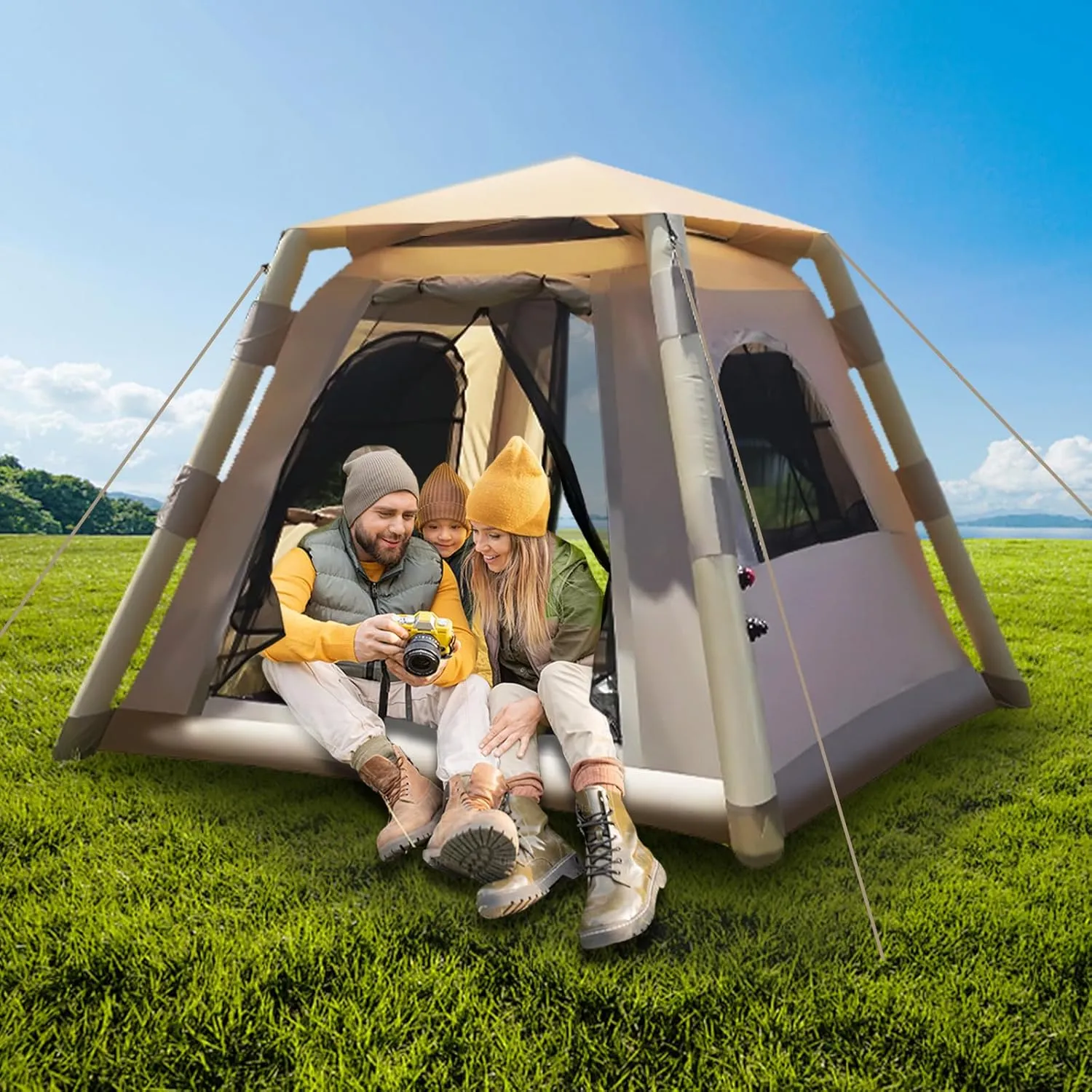 Camping Inflatable Tent, 2-4 People Inflatable Tent for Camping,Blow Up Tent with Pump,4 Season Glamping Tent Air Tent, Easy Setup Inflatable Tent House,Blow up Camping Tent,Air Tent Camping