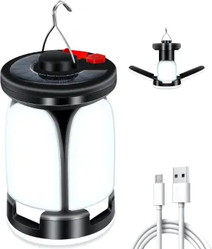 Camping Lantern, LED Camping Lights Lamp with 6 Light Modes, 60 LEDs Ultra Bright LED Tent Light, USB & Solar Rechargeable Camping Lights for Camping, Fishing, Hiking, Outdoor Party