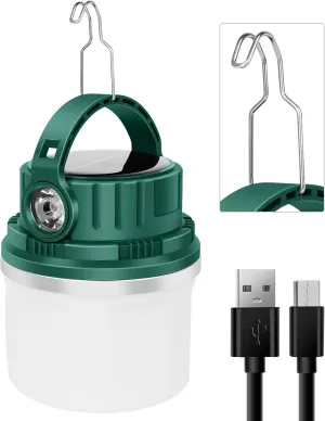 Camping Lanterns Solar Power Rechargeable USB Chargeable Mini Portable Light Flashlight for Emergency,5500 mAh Large Capacity Rechargeable Battery，Hurricane, Outdoor,Power Outage, Hiking（Green）