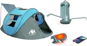 Camping Light   Tent, 10000mAh Rechargeable Lantern with 5 Modes Lighting, Blue 4 Person Pop Up Tent with Skylight foe Outdoor Camping