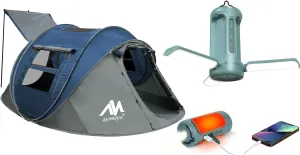 Camping Light   Tent, 10000mAh Rechargeable Lantern with 5 Modes Lighting, Navy 4 Person Pop Up Tent with Skylight foe Outdoor Camping