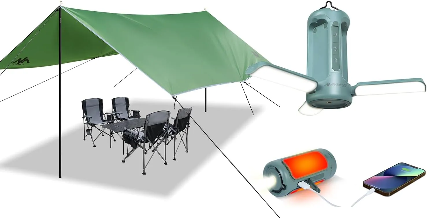 Camping Lights   Tarp, Rechargeable 10000mAh LED Lantern with 5 Modes, 10x15 FT Large Waterproof Tarp for Picnic Outdoor