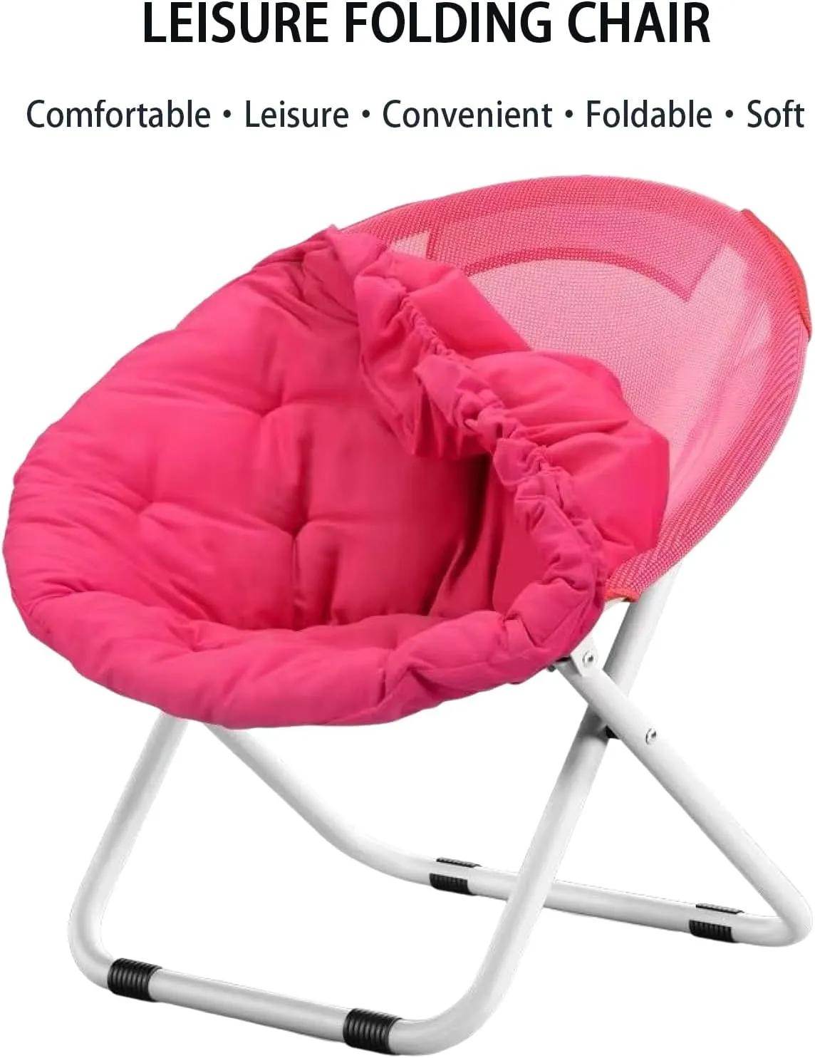 Camping Moon Chair Removable Cushions Portable Folding Camping Chair for Adults with Wide Padded Oxford Seat for Outdoor Camp Travel Fishing Beach-Rose red