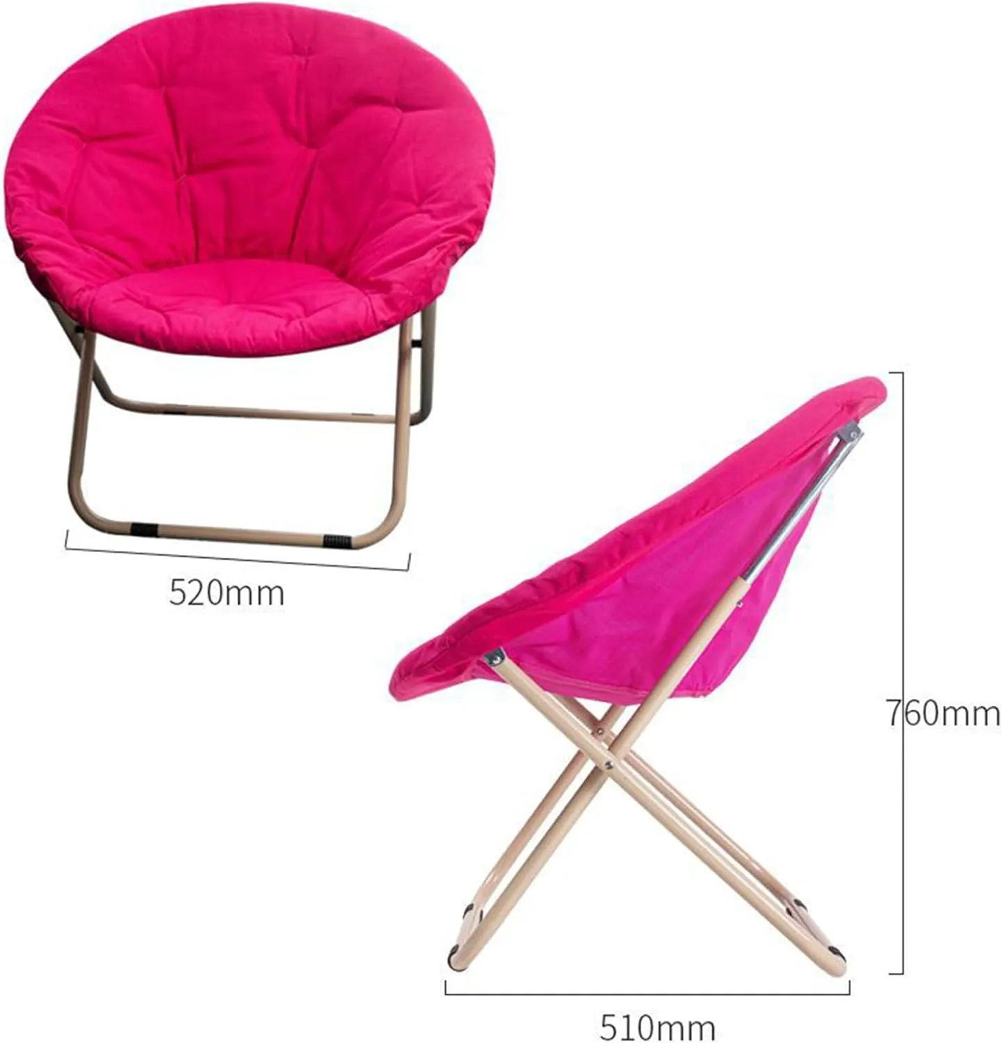 Camping Moon Chair Removable Cushions Portable Folding Camping Chair for Adults with Wide Padded Oxford Seat for Outdoor Camp Travel Fishing Beach-Rose red