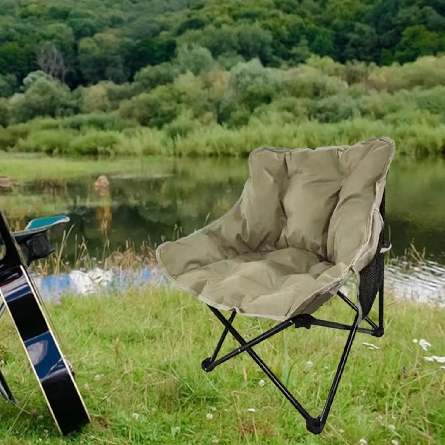 Camping Padded Chair Padded Cushion Lazy Sofa Portable Fishing Lounge Chair Foldable Seat for Patio Outdoor Sports Adults Foldable Outdoor seat for Camping Ergonomic Camp seat Canvas Camping