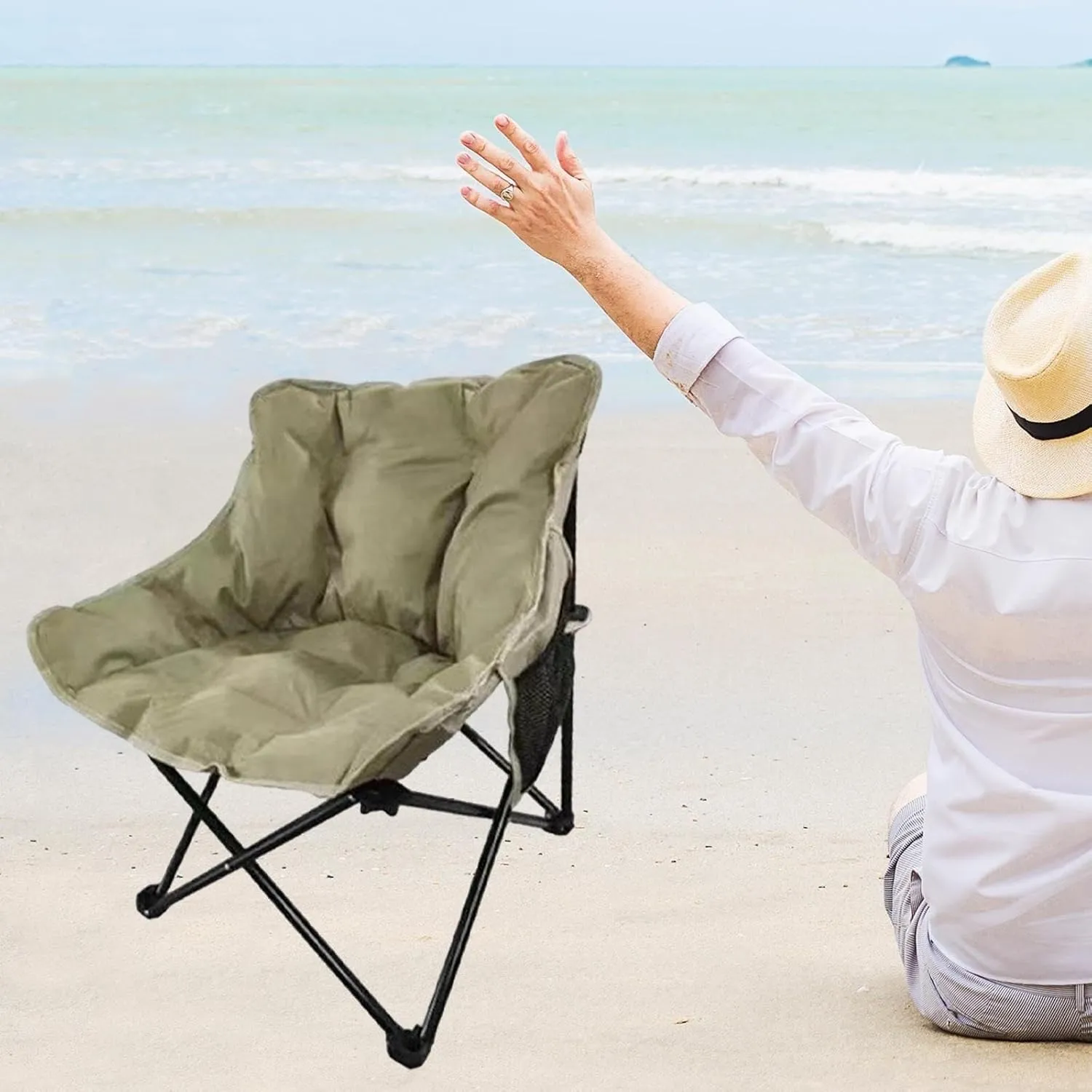Camping Padded Chair Padded Cushion Lazy Sofa Portable Fishing Lounge Chair Foldable Seat for Patio Outdoor Sports Adults Foldable Outdoor seat for Camping Ergonomic Camp seat Canvas Camping