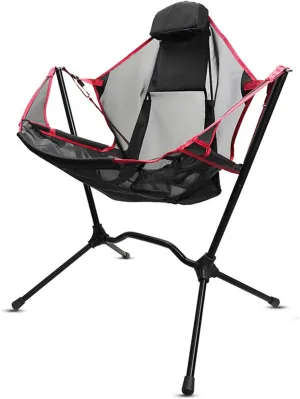 Camping Rocking Chair, Luxury Padded Recliner, Folding Lawn Chair with Pocket, Heavy Duty for Outdoor/Picnic/Lounge/Patio,