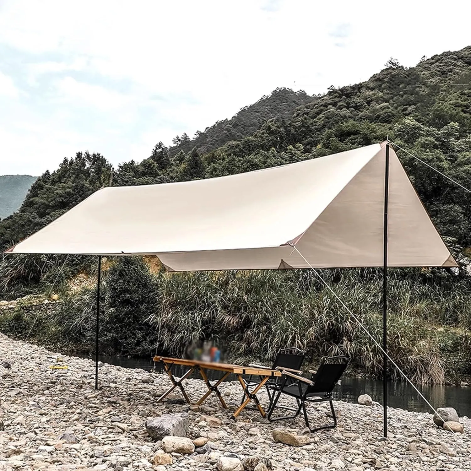 Camping Shelter, Camping Tarp with Poles, Waterproof Sun Shelter for Picnics, Beach Trips, Shading Rate Up to 90%