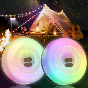Camping String Lights (2-Pack) 33FT, 2 in 1 RGB Rechargeable Camping Lights for Christmas Fairy Lights, 7 Modes, Waterproof, Portable Camping Lantern for Outdoor,Tent, Hiking,Yard Decoration Colorful
