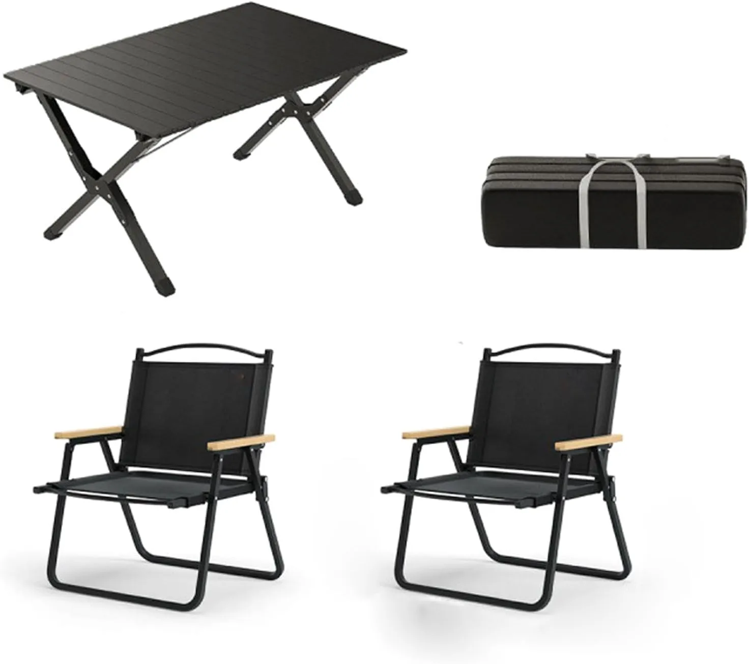 Camping Table and Chairs, 3Pcs Picnic Table with Aluminum Roll-up Backpacking Table and Lawn Chair Portable Folding Furniture for Indoor Outdoor