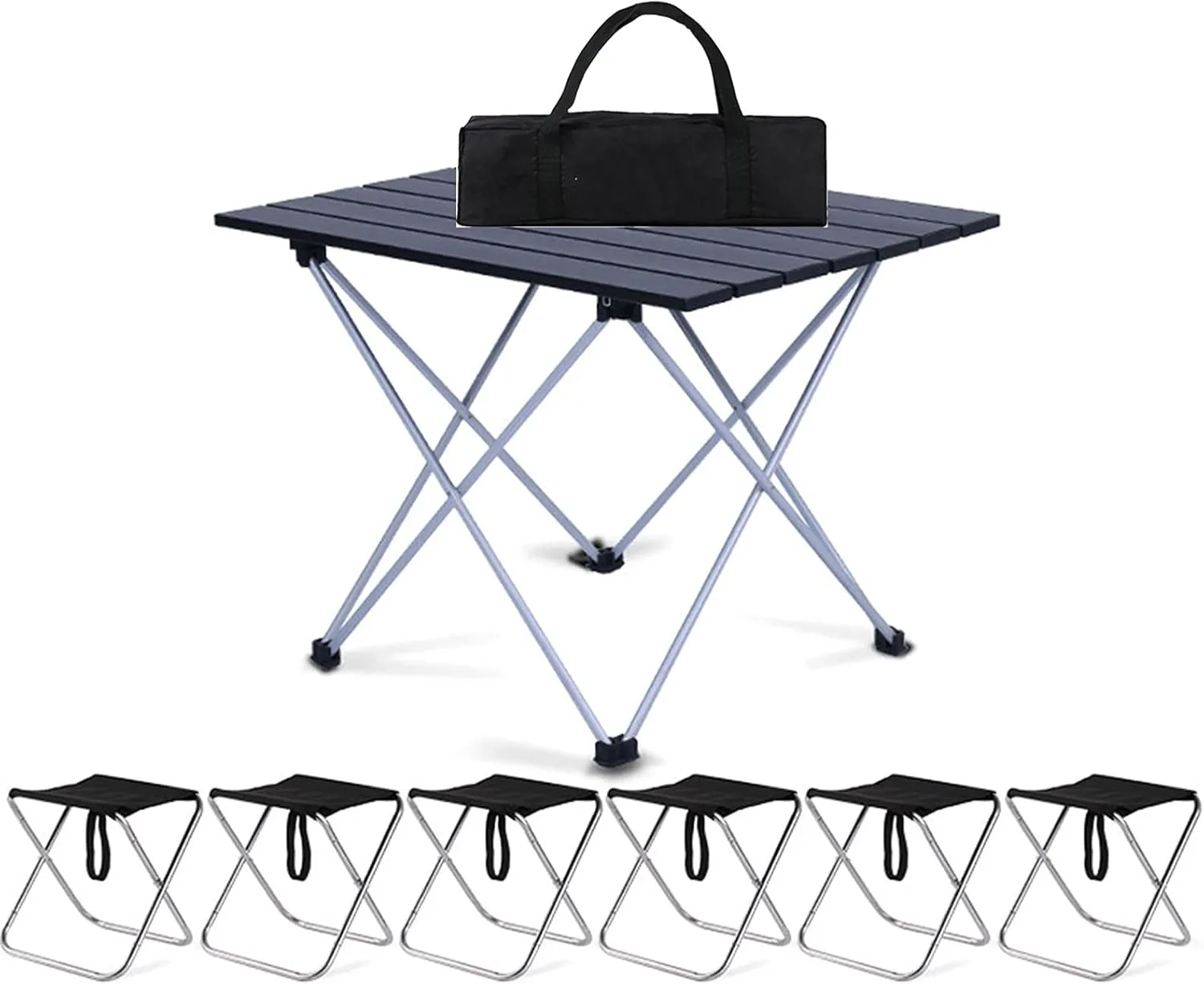 Camping Table Chairs 7-Piece Outdoor Set, Portable Aluminum Camping Picnic Table, Car Ultra-Light Small Square Table, 56x40x40cm