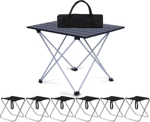 Camping Table Chairs 7-Piece Outdoor Set, Portable Aluminum Camping Picnic Table, Car Ultra-Light Small Square Table, 56x40x40cm