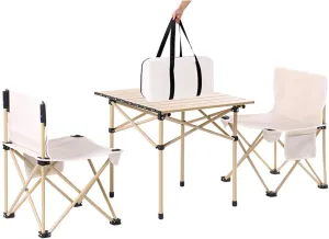 Camping Table Chairs Outdoor and Chair Set, Portable Aluminum Alloy Picnic Table, Convenient Storage with Handbag 53x51x50cm