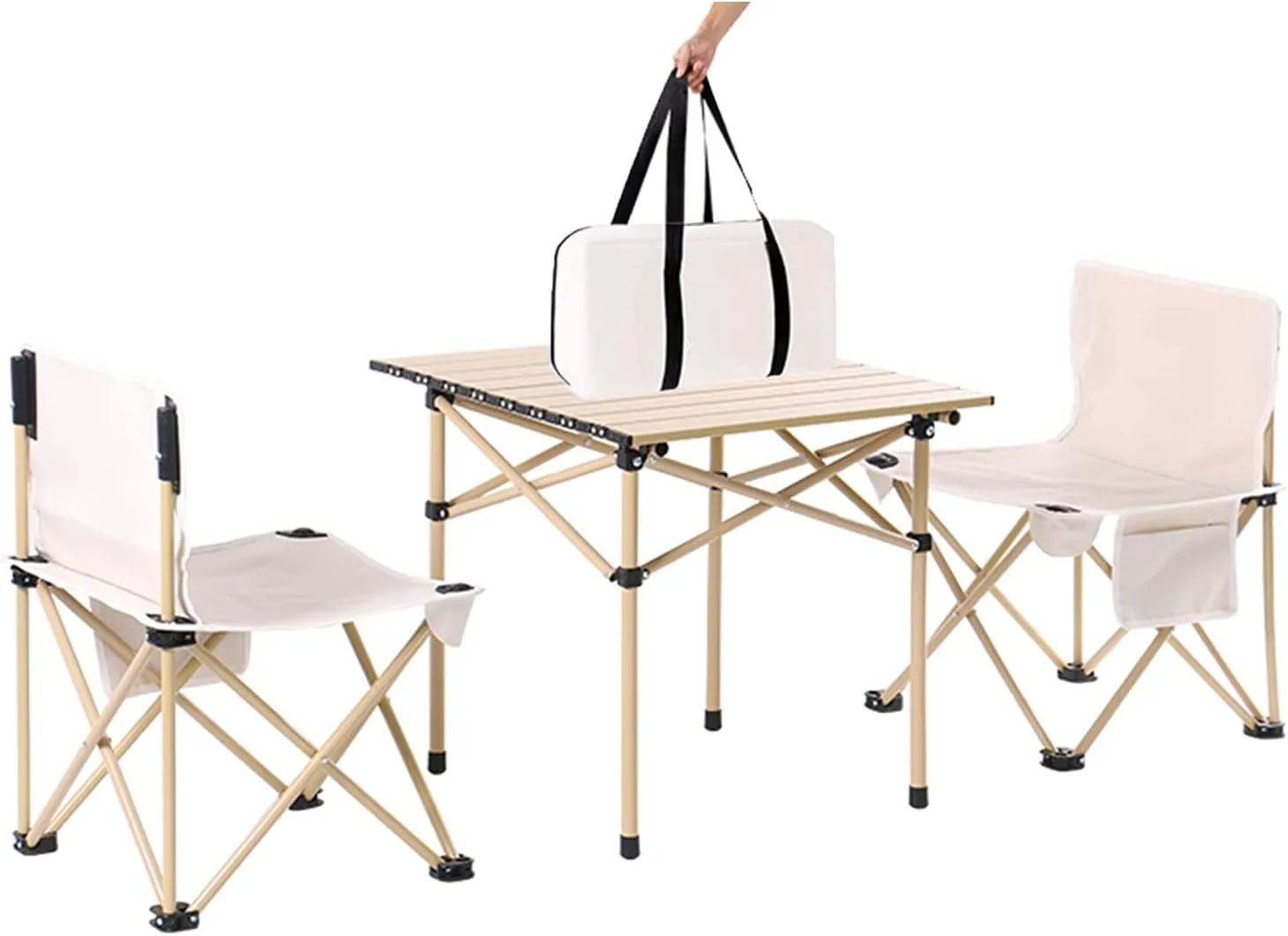 Camping Table Chairs Outdoor and Chair Set, Portable Aluminum Alloy Picnic Table, Convenient Storage with Handbag 53x51x50cm