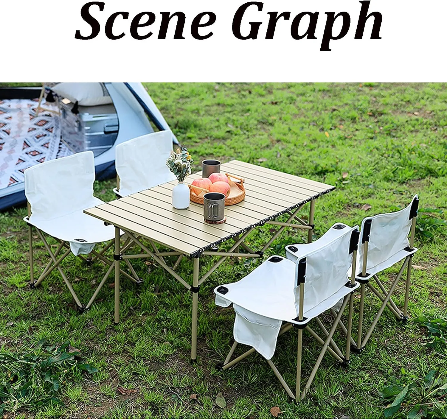 Camping Table Chairs Outdoor and Chair Set, Portable Aluminum Alloy Picnic Table, Convenient Storage with Handbag 53x51x50cm