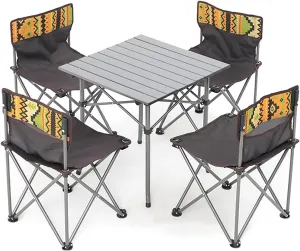 Camping Table Chairs Outdoor Folding Table and Chair Set, Aluminum Alloy Roll Table Top, Suitable for Balcony Garden Fishing Camping Picnic Table (Color : Package 1)