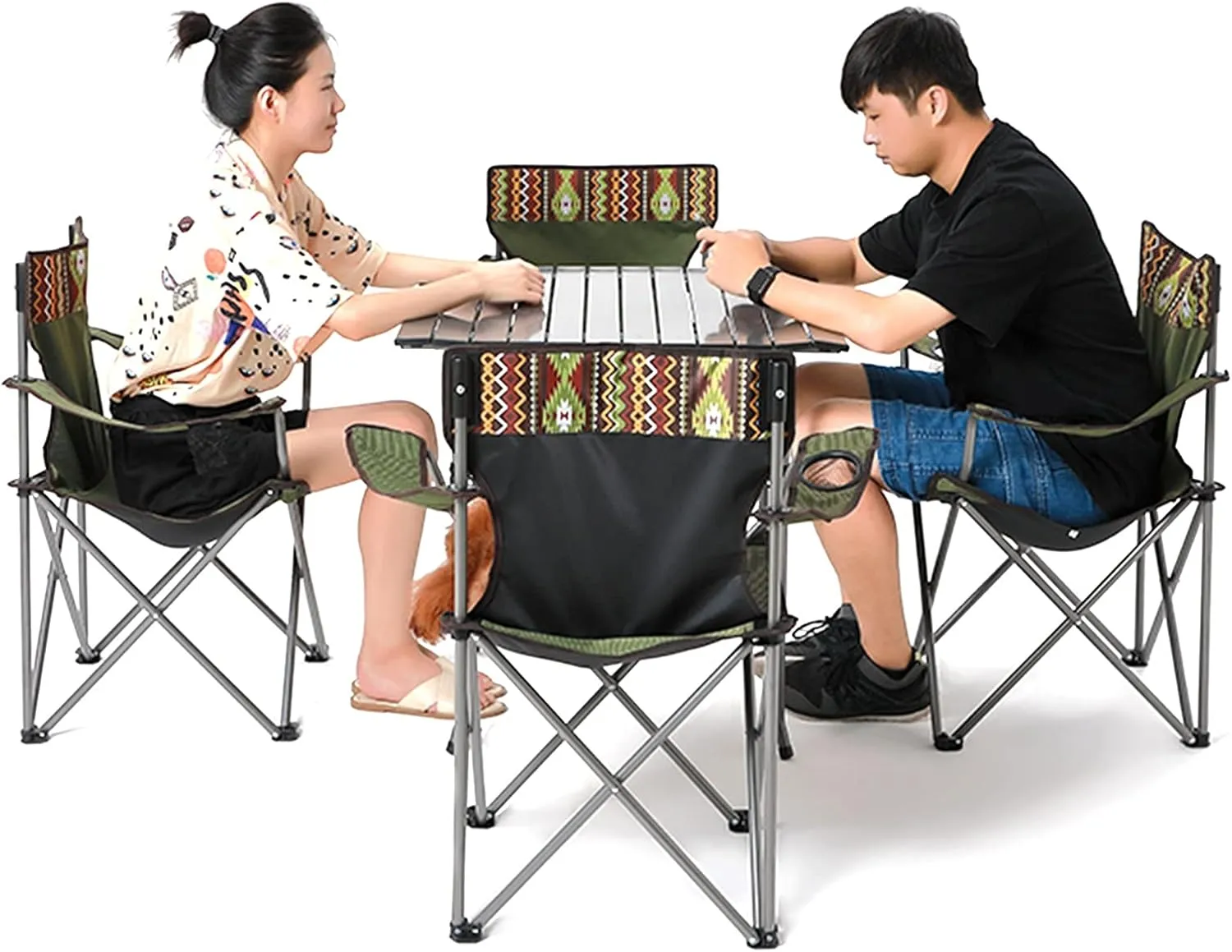 Camping Table Chairs Outdoor Folding Table and Chair Set, Aluminum Alloy Roll Table Top, Suitable for Balcony Garden Fishing Camping Picnic Table (Color : Package 1)
