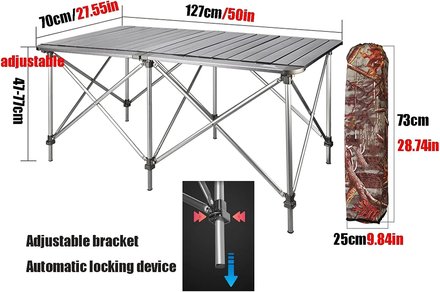 Camping Table Chairs Portable Folding Table Set, Outdoor Aluminum Alloy Can Lift Picnic Table, Portable Table with Carrying Bag (Color : Package 6)