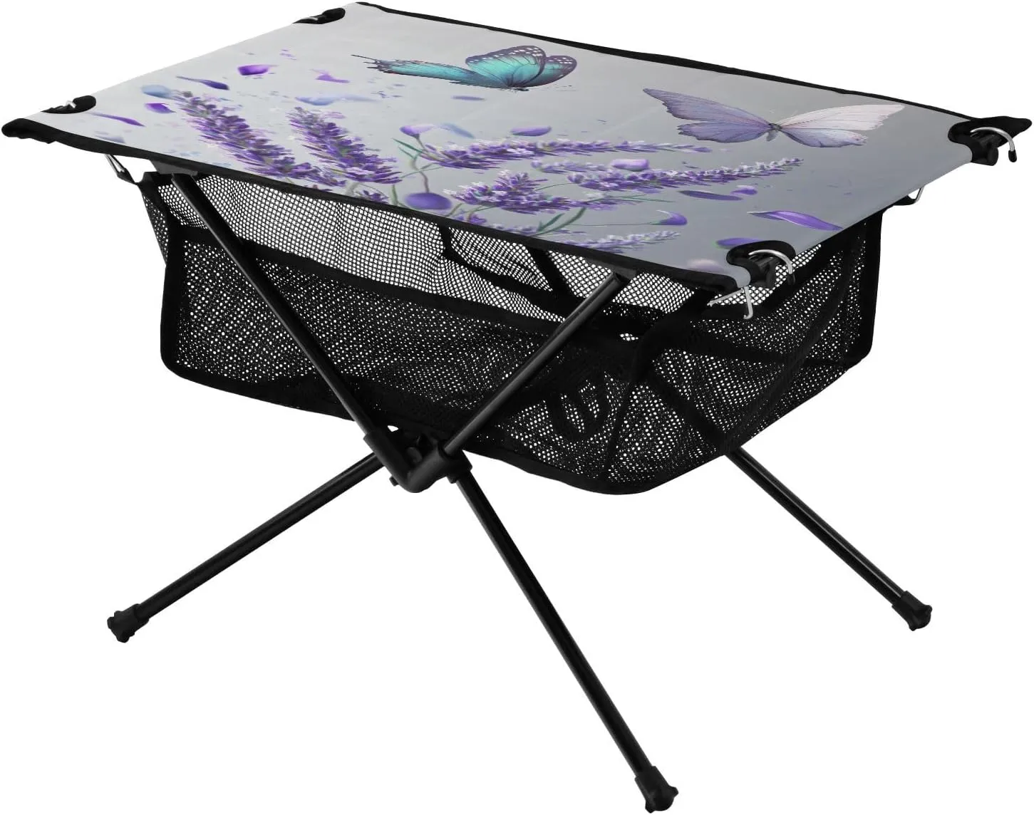 Camping Table Lightweight Portable Folding Table with Mesh Storage Net Butterfly Flower Lavender Petals Ideal for Camping Hiking Beach Picnic Travel Backyard