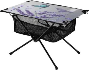Camping Table Lightweight Portable Folding Table with Mesh Storage Net Butterfly Flower Lavender Petals Ideal for Camping Hiking Beach Picnic Travel Backyard