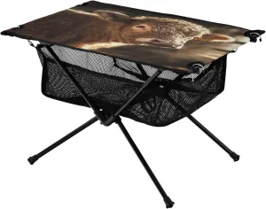 Camping Table Lightweight Portable Folding Table with Mesh Storage Net Cow Warm Brown Ideal for Camping Hiking Beach Picnic Travel Backyard