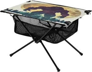 Camping Table Lightweight Portable Folding Table with Mesh Storage Net Orangutan Moon Silhouette Ideal for Camping Hiking Beach Picnic Travel Backyard
