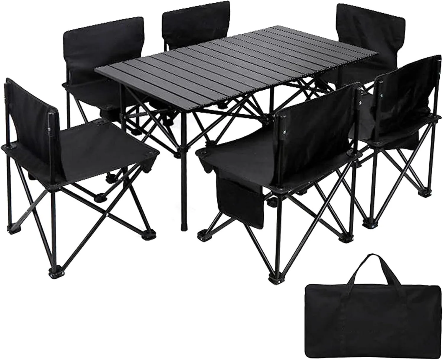 Camping Tables for Outdoor Camp BBQ Fishing with Aluminum Roll up Table Top,Portable Lightweight Table and Chairs Set