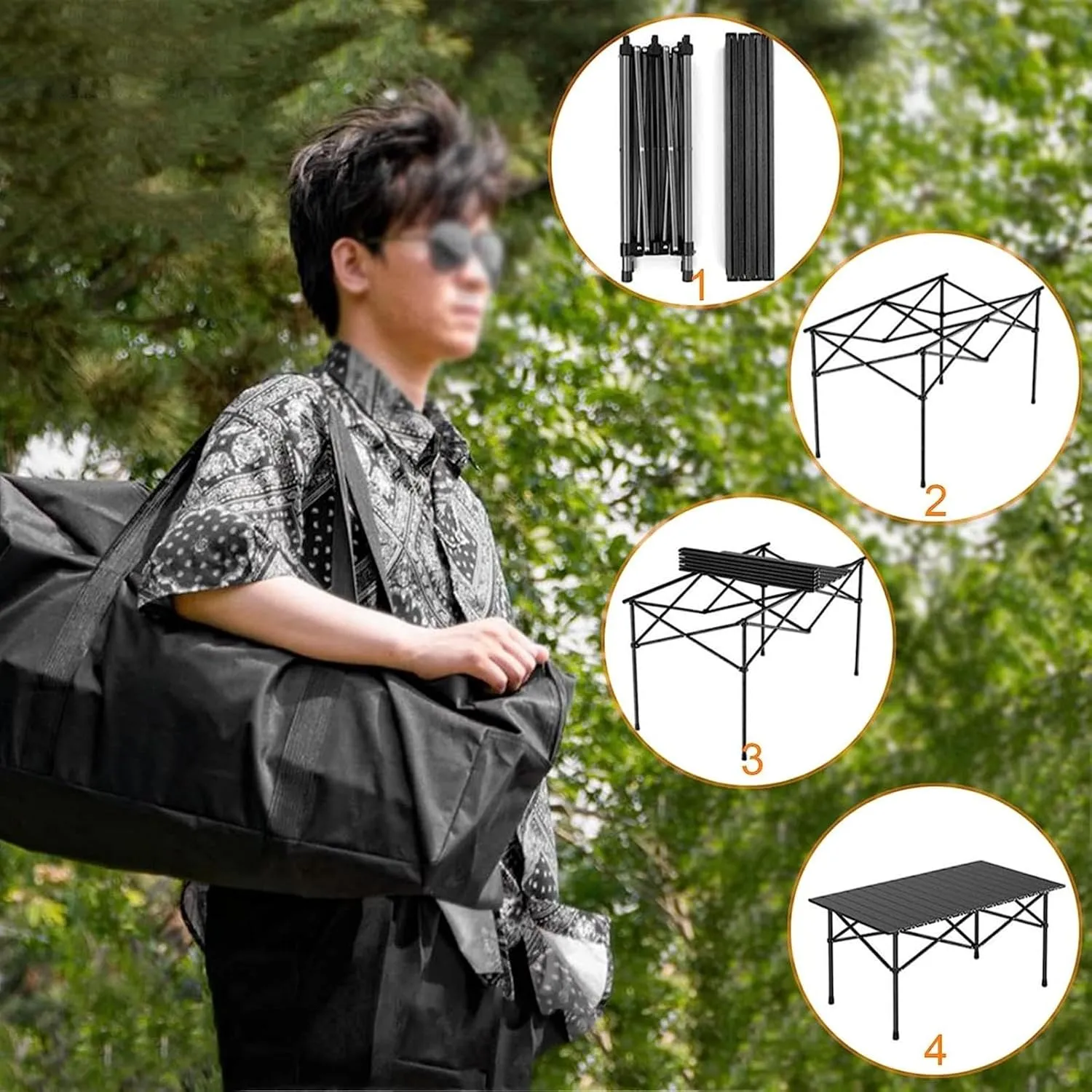 Camping Tables for Outdoor Camp BBQ Fishing with Aluminum Roll up Table Top,Portable Lightweight Table and Chairs Set