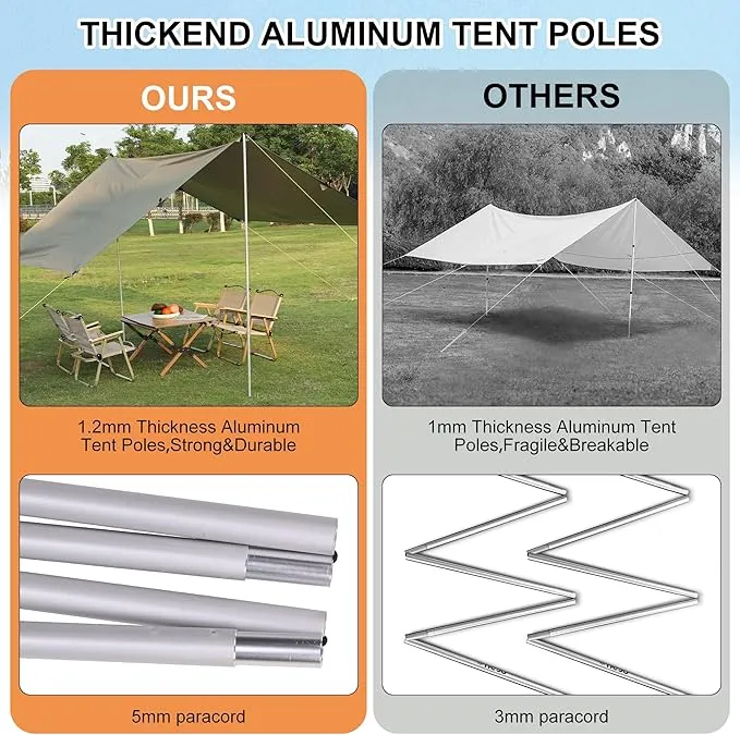 Camping Tarp, 13X9FT Hammock Tent - Waterproof and Anti-UV Protection, Portable and Lightweight, Including Tent Stakes and Carry Bag