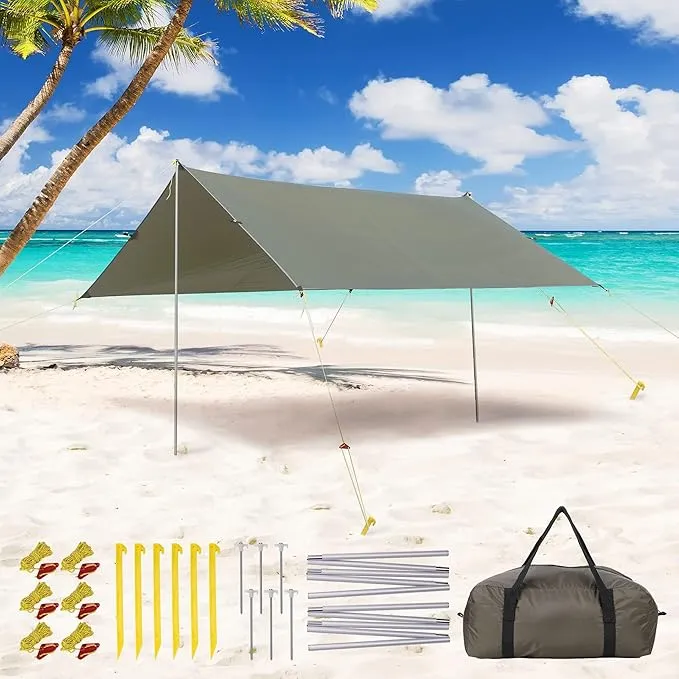 Camping Tarp, 13X9FT Hammock Tent - Waterproof and Anti-UV Protection, Portable and Lightweight, Including Tent Stakes and Carry Bag