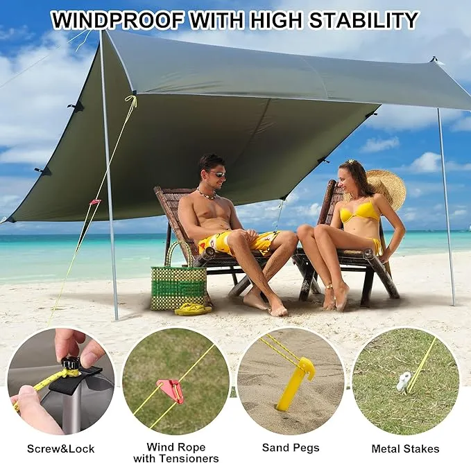 Camping Tarp, 13X9FT Hammock Tent - Waterproof and Anti-UV Protection, Portable and Lightweight, Including Tent Stakes and Carry Bag