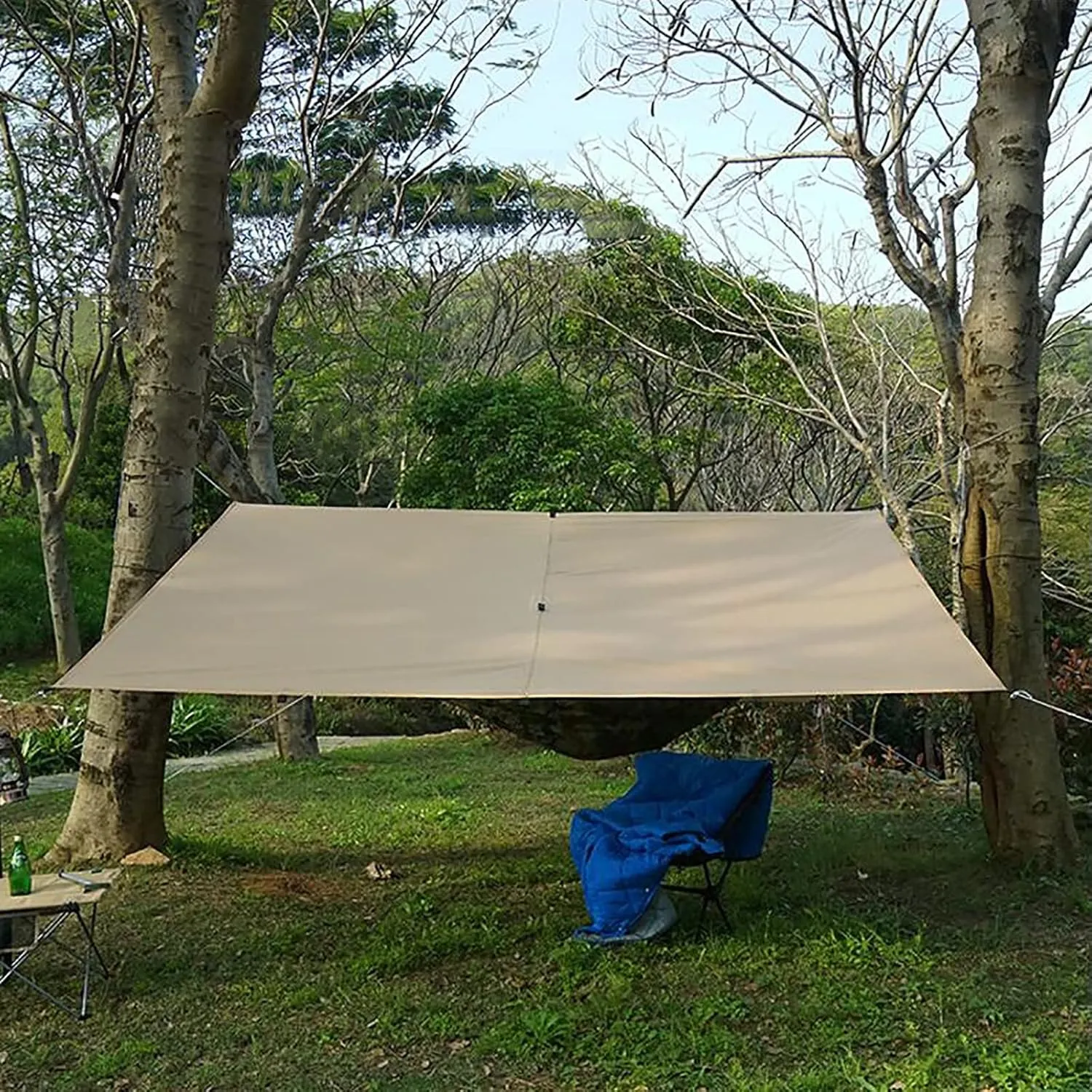 Camping Tarp Beige, Outdoor Awning Canopy, Ultralight Camping Shelter, Camping Hammock Rain Fly, Portable Waterproof Sunshade for Hiking Backpacking