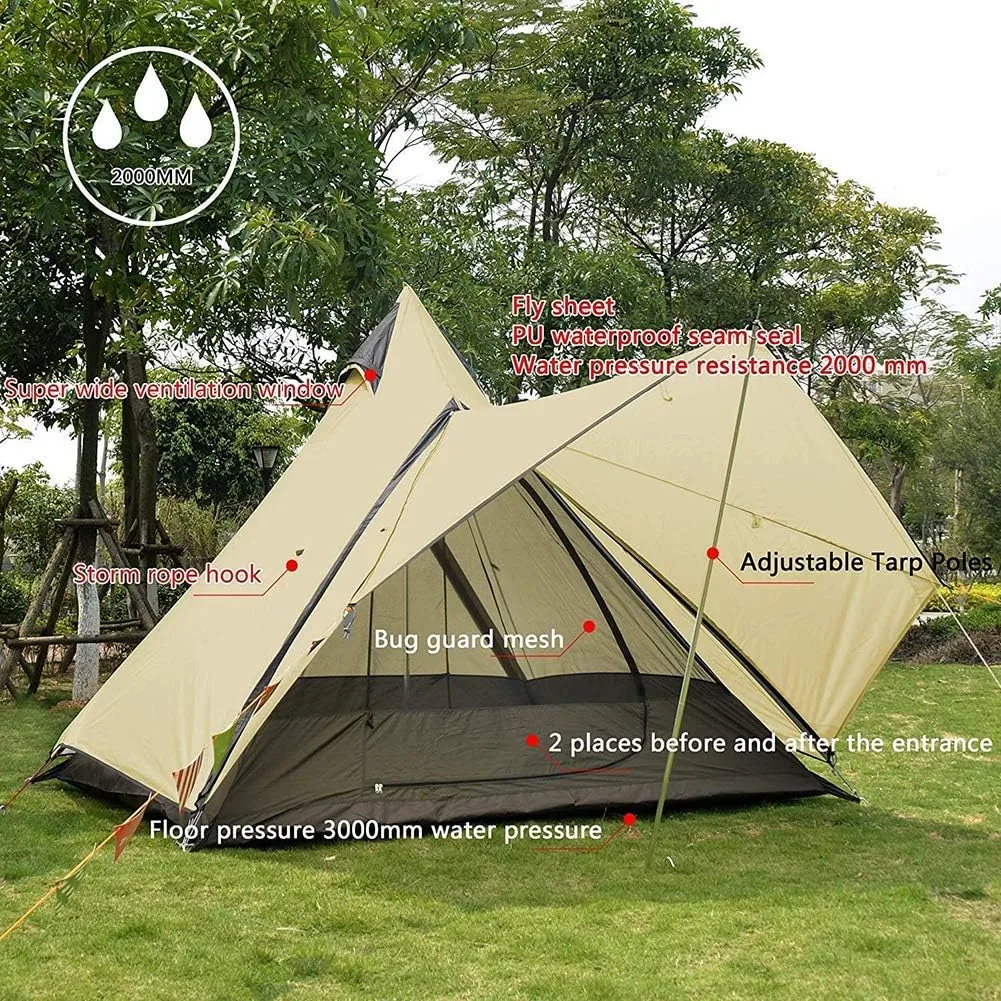 Camping Teepee Tent Yurt Tent with Screen 4 Season Double Layers Waterproof Anti-UV Windproof Tents for Outdoor Camping Hiking Hunting 3-4 Person