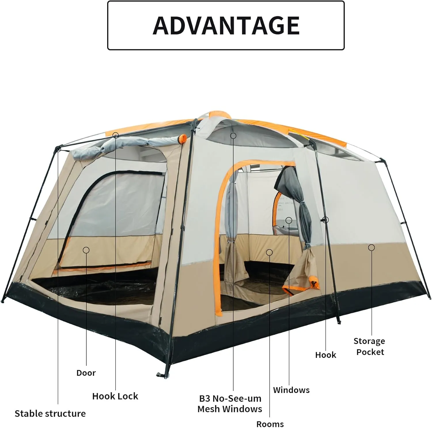 Camping Tent, Easy Setup, 1-2-8-10 Person Waterproof and Portable Tent for Camping Hiking Outdoor