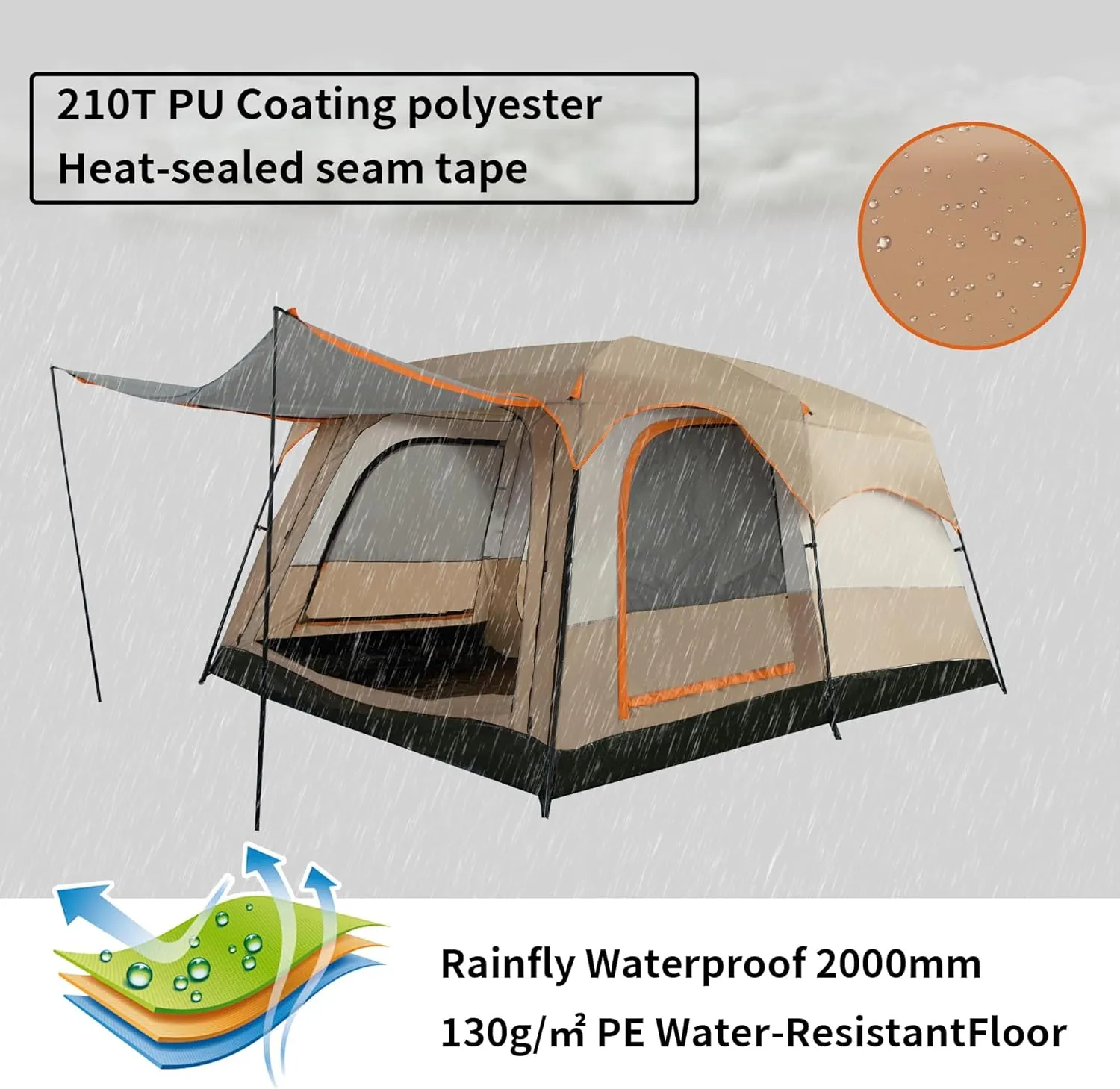 Camping Tent, Easy Setup, 1-2-8-10 Person Waterproof and Portable Tent for Camping Hiking Outdoor