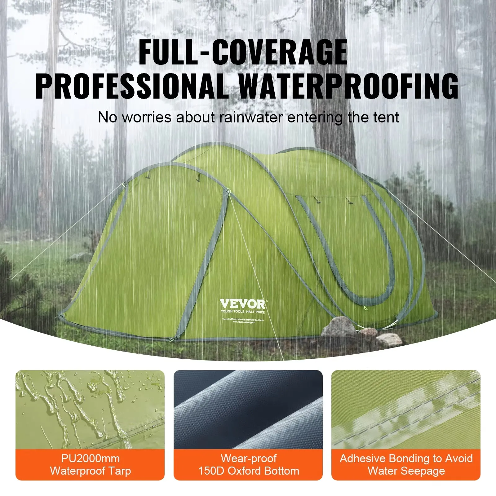 Camping Tent Pop up Tent for 4 Person Easy Setup Waterproof Backpacking Tent with Door & Window for Outdoor Family Camping
