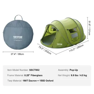 Camping Tent Pop up Tent for 4 Person Easy Setup Waterproof Backpacking Tent with Door & Window for Outdoor Family Camping