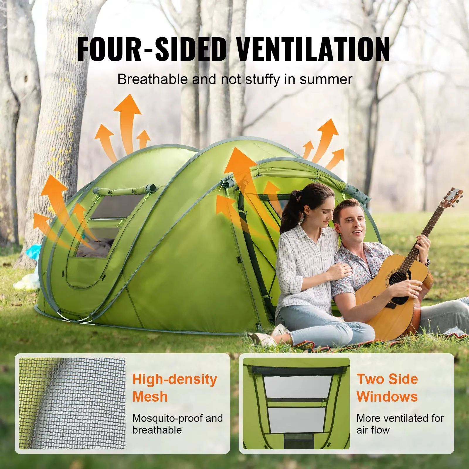 Camping Tent Pop up Tent for 4 Person Easy Setup Waterproof Backpacking Tent with Door & Window for Outdoor Family Camping